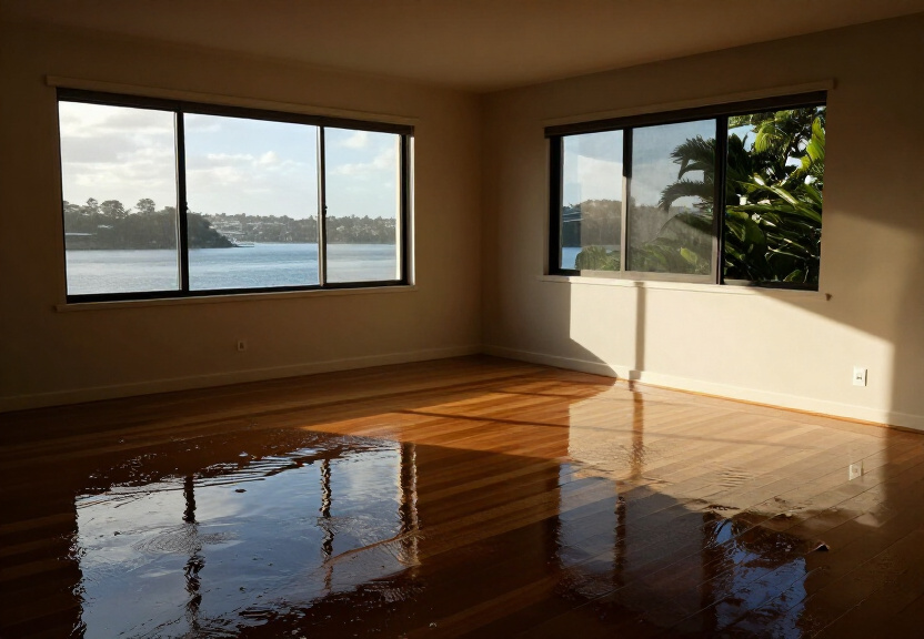 Flooded living room in Revesby before restoration