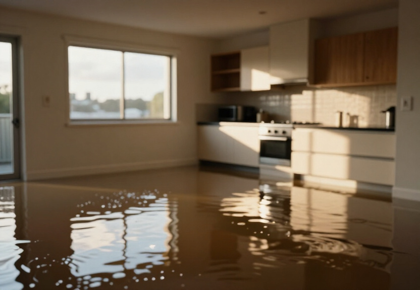 Water-damaged office in Revesby before repair